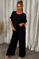 womens gold button oversized top and trousers two piece co ord set christmas party outfit