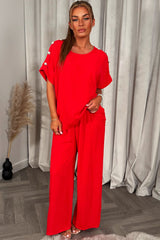 womens gold button oversized top and trousers two piece co ord set christmas party outfit