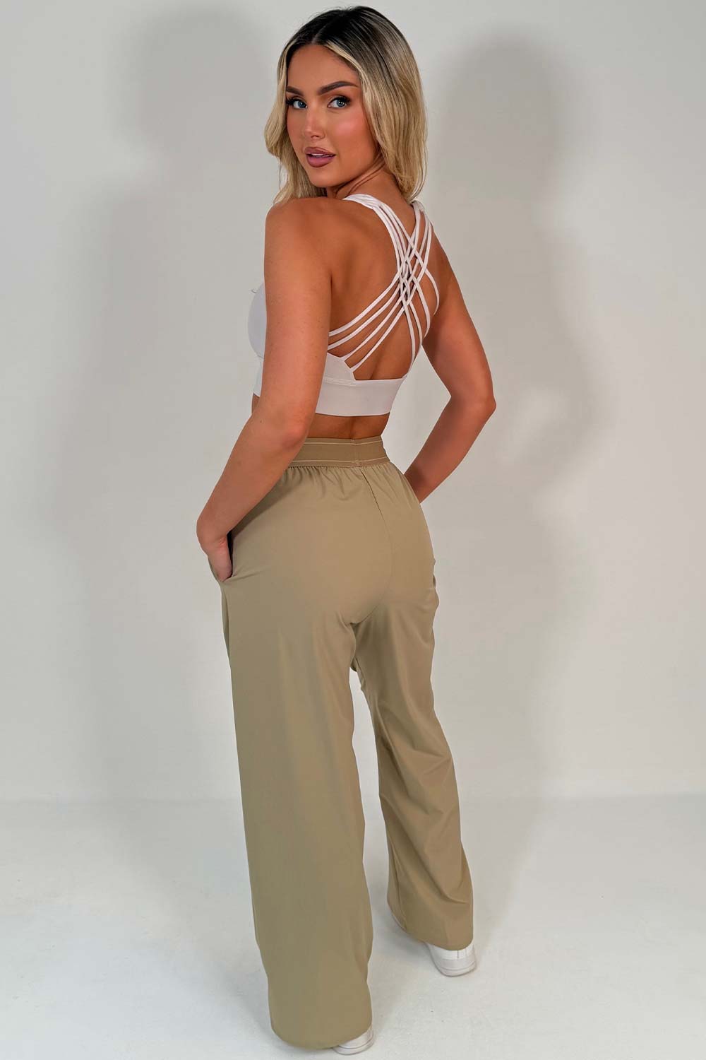 contrast boxer style waistband wide leg womens trousers alo uk inspired 