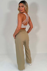contrast boxer style waistband wide leg womens trousers alo uk inspired 