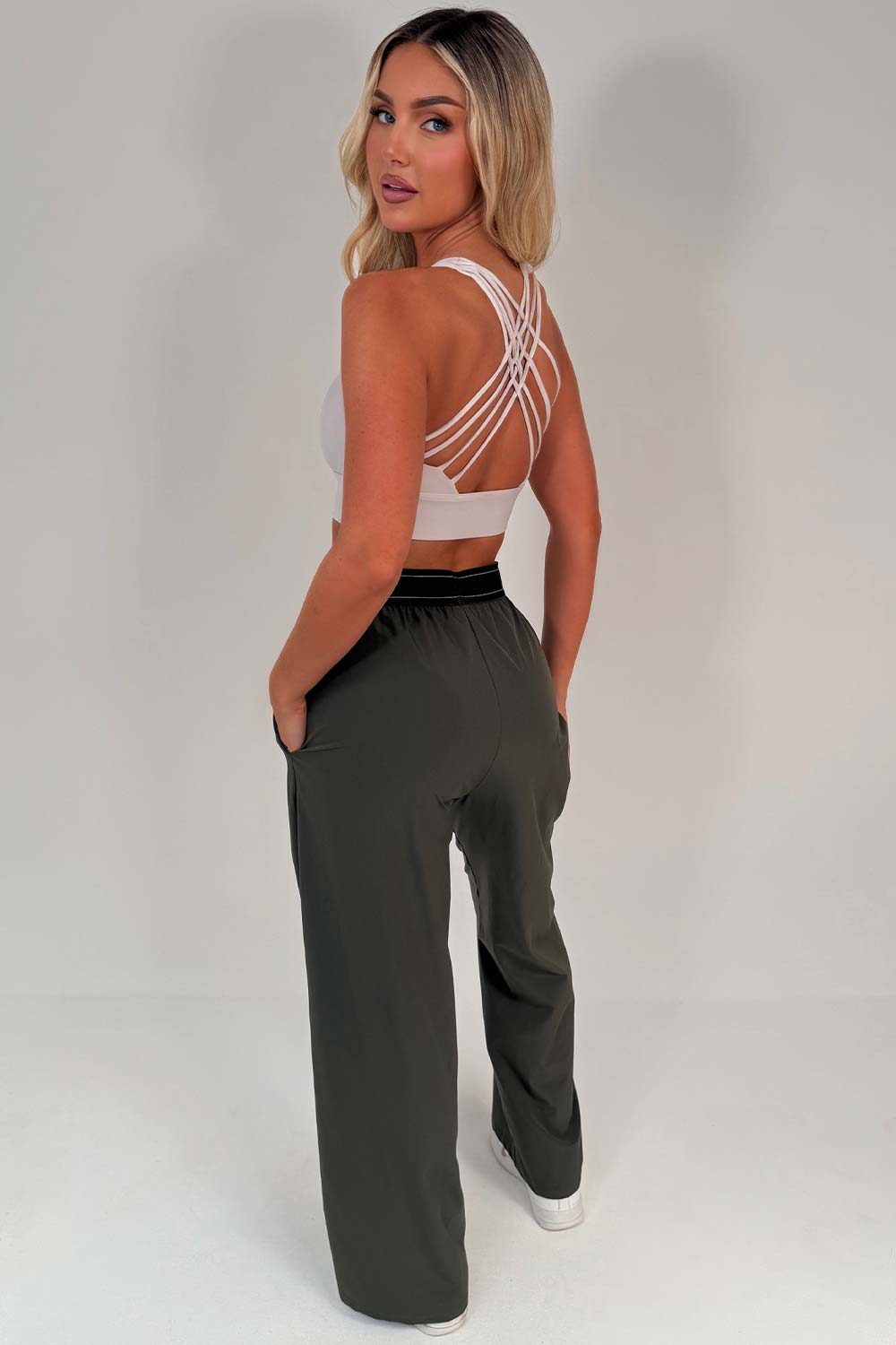 alo womens inspired suit up wide leg trousers uk