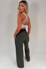 alo womens inspired suit up wide leg trousers uk
