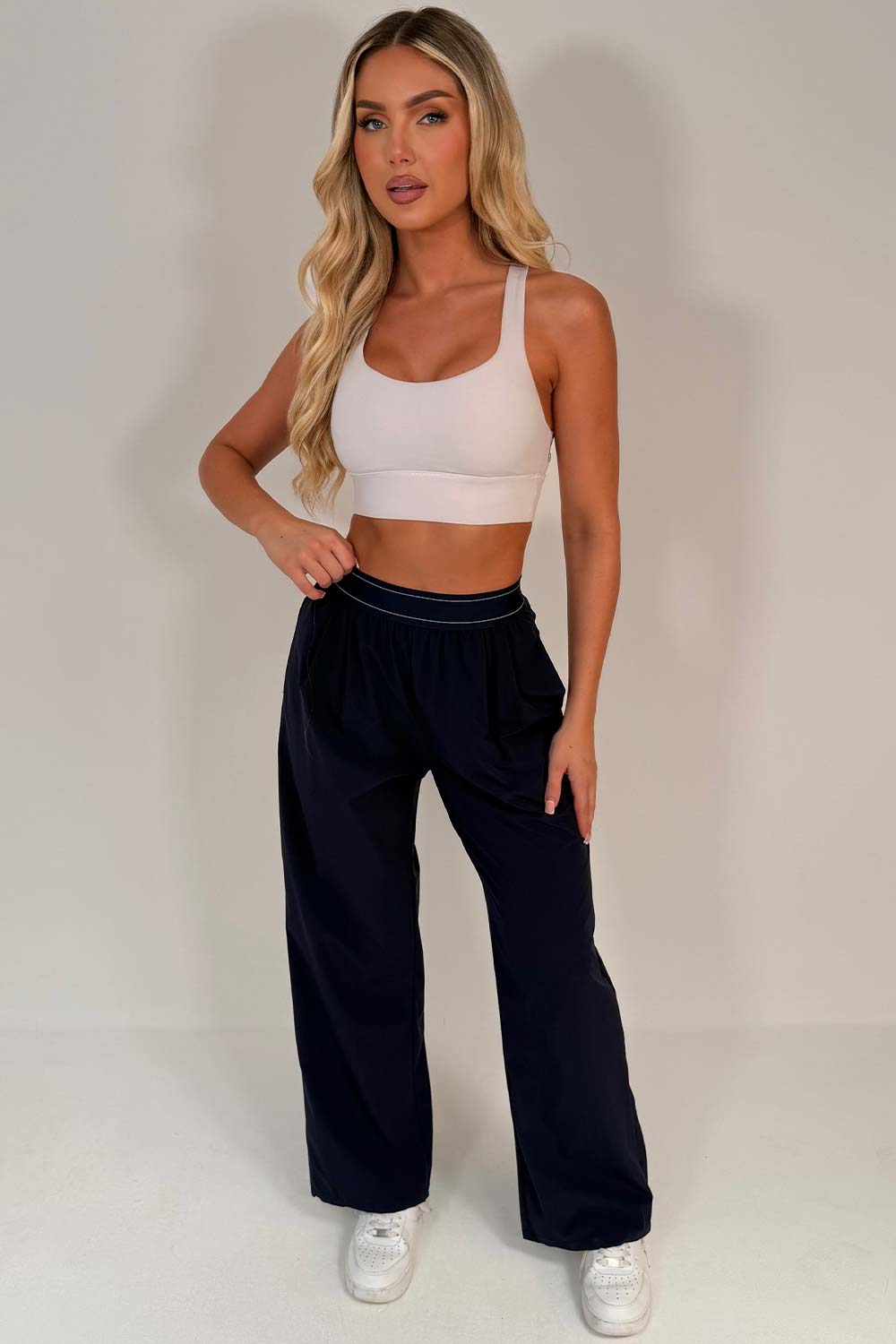 alo womens inspired suit up wide leg trousers uk