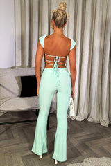 flare trousers and backless crop top co ord set mint going out summer occasion outfit