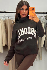 brooklyn slogan oversized roll neck jumper styledup
