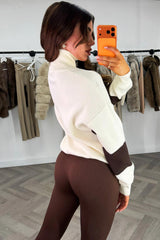 brooklyn slogan half zip knitted jumper beige