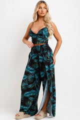 floral print wide leg trouser and crop top two piece set womens