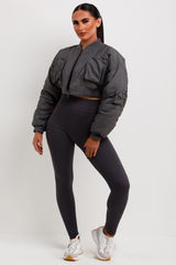 crop bomber jacket with utility pockets
