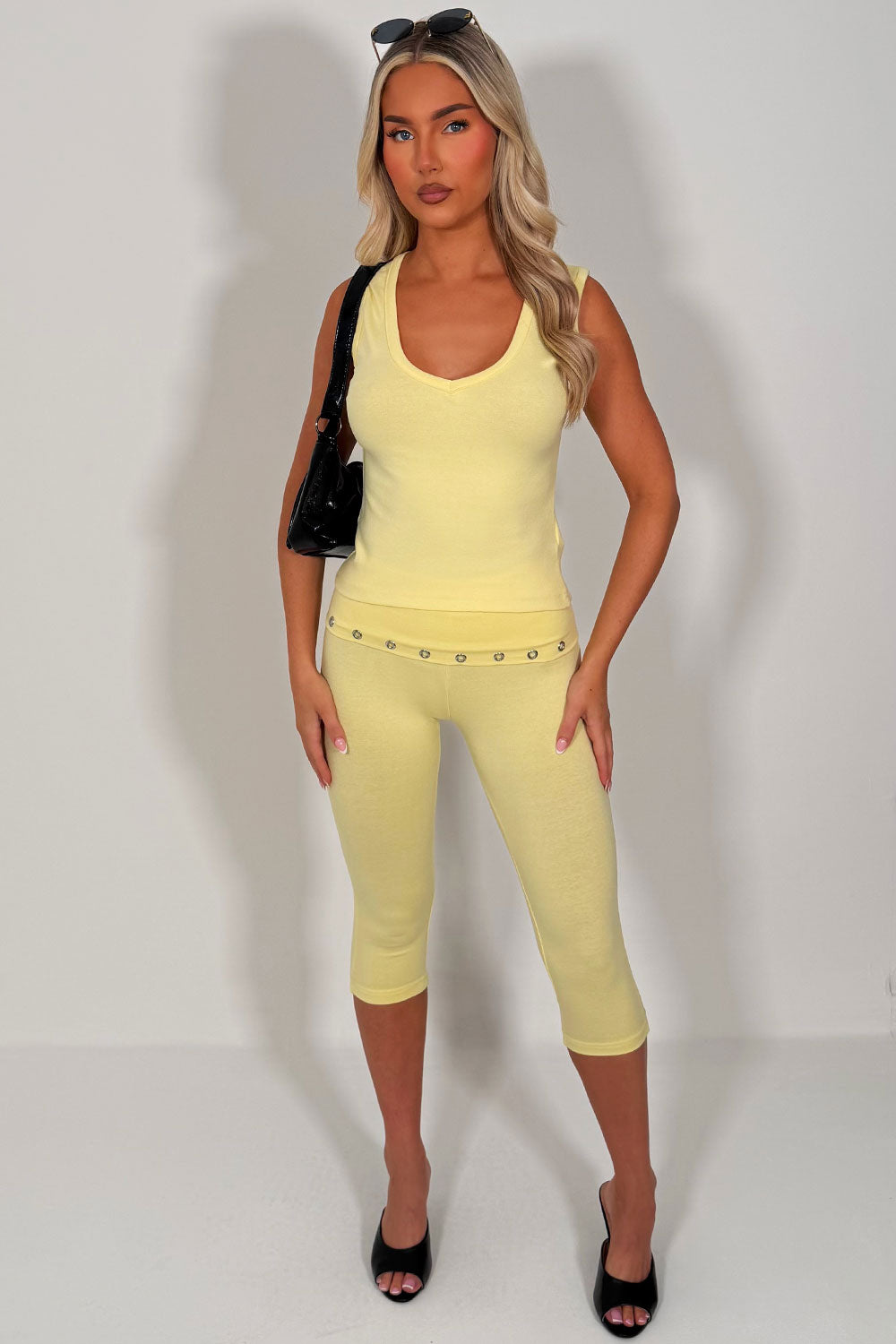 fold over capri pants and crop top two piece co ord set summer holiday outfit styledup uk