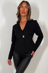 knitted jumper cardigan with gold button and long sleeves womens