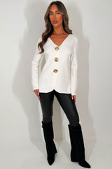 womens knitted jumper with gold buttons long sleeves 