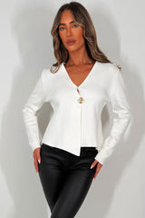 womens long sleeve knitted jumper cardigan with gold button