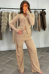 zara womens long sleeve gold button top and wide leg trousers co ord set perfect christmas market outfit for womens 