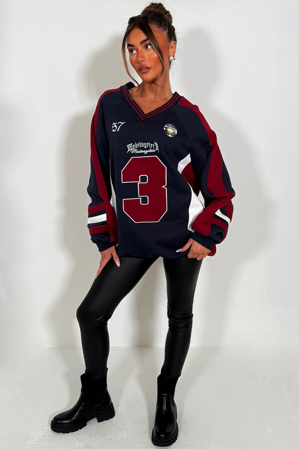 womens oversized sweatshirt baseball jumper styledup 
