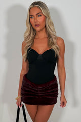 mini skirt faux fur festival outfit