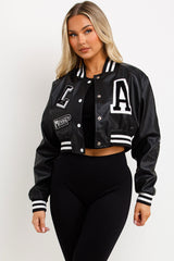 faux leather crop bomber jacket la detail