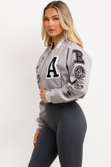 womens faux leather bomber jacket varsity