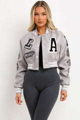 womens la varsity bomber jacket faux leather