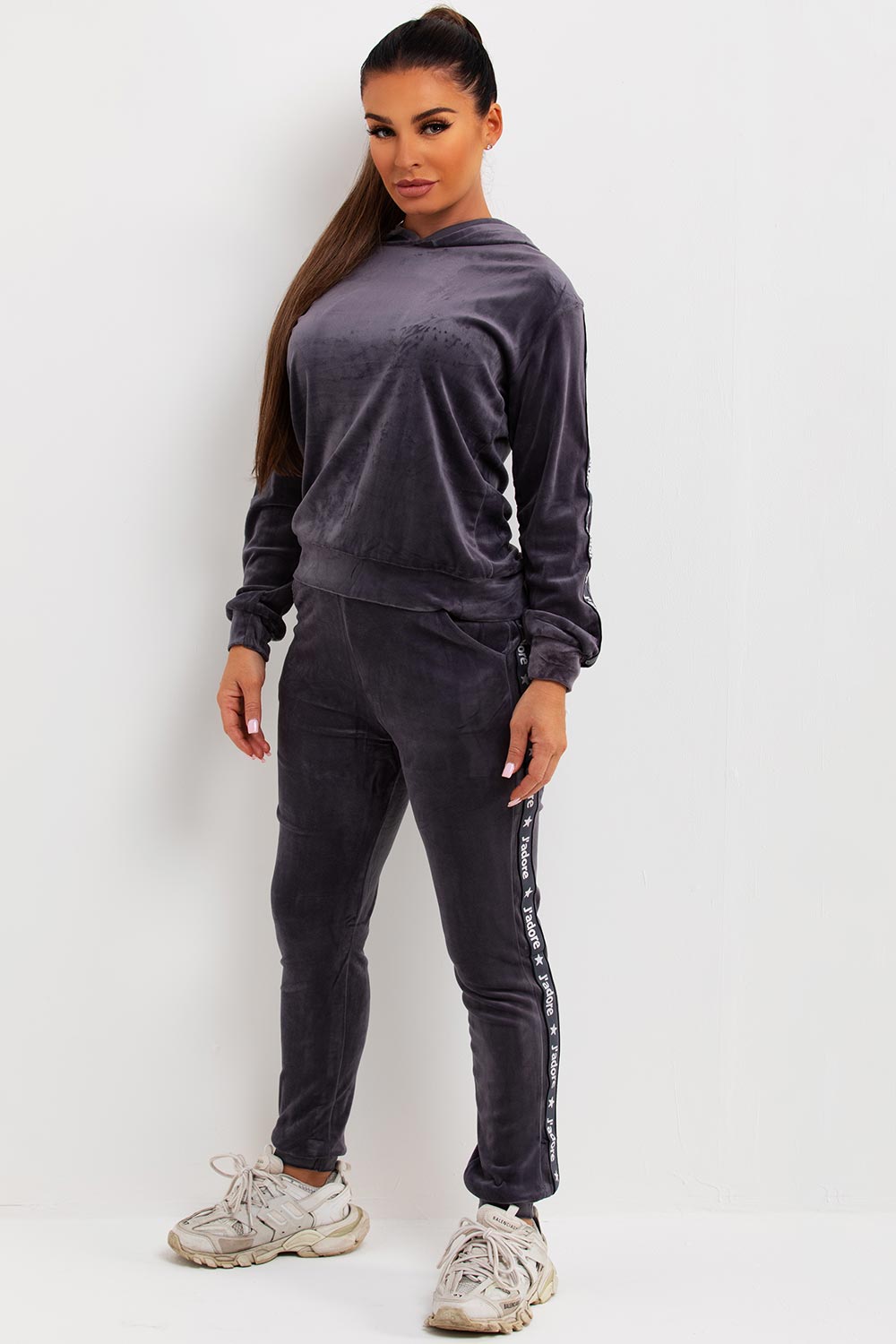 womens velour tracksuit with jadore slogan