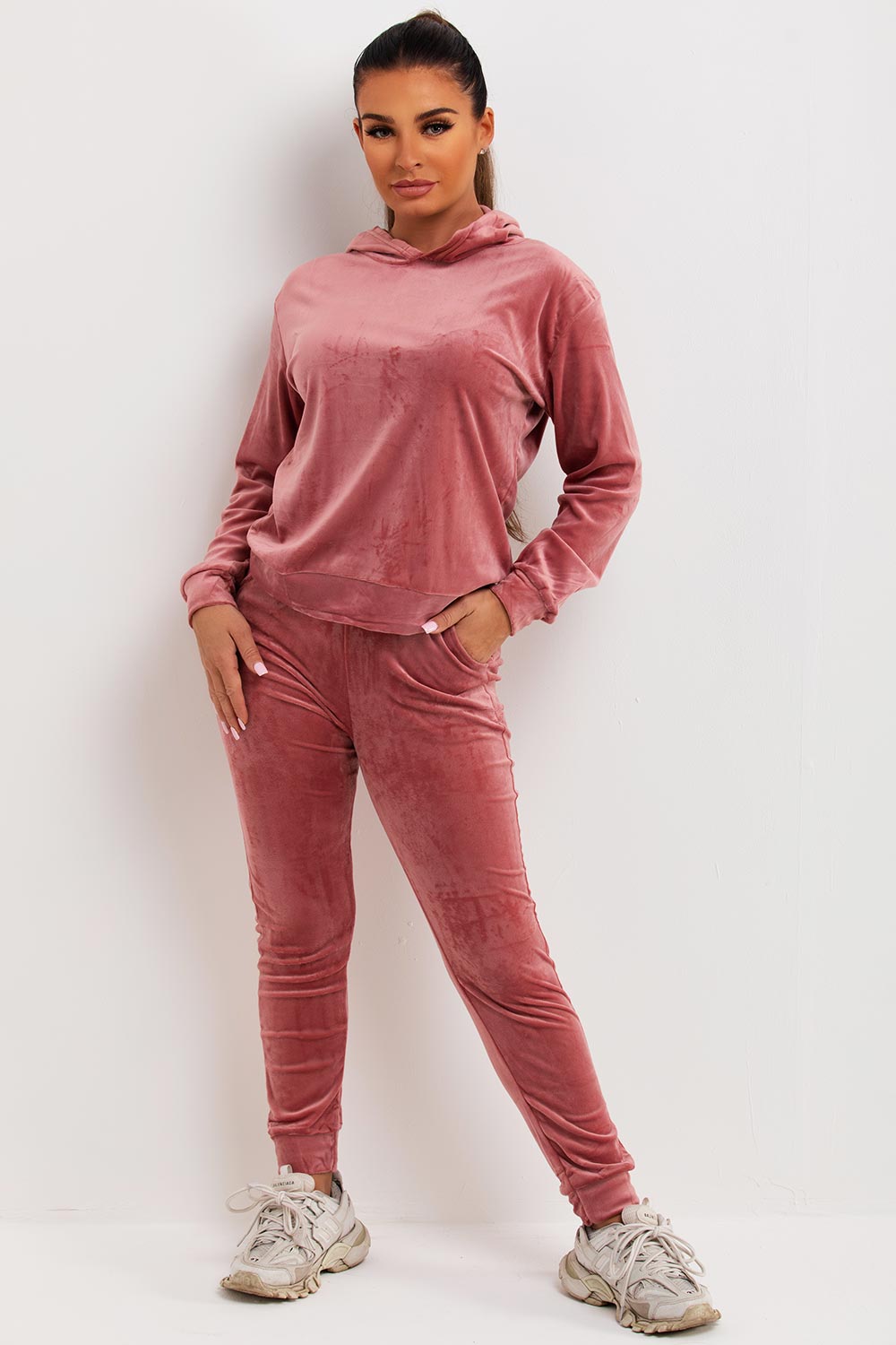 Women's Pink Velour Tracksuit Hooded Loungewear Co Ord – Styledup