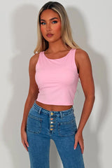 pink crop top sleeveless double layered 