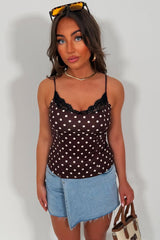polka dot lace trim top black styledup whitefox uk