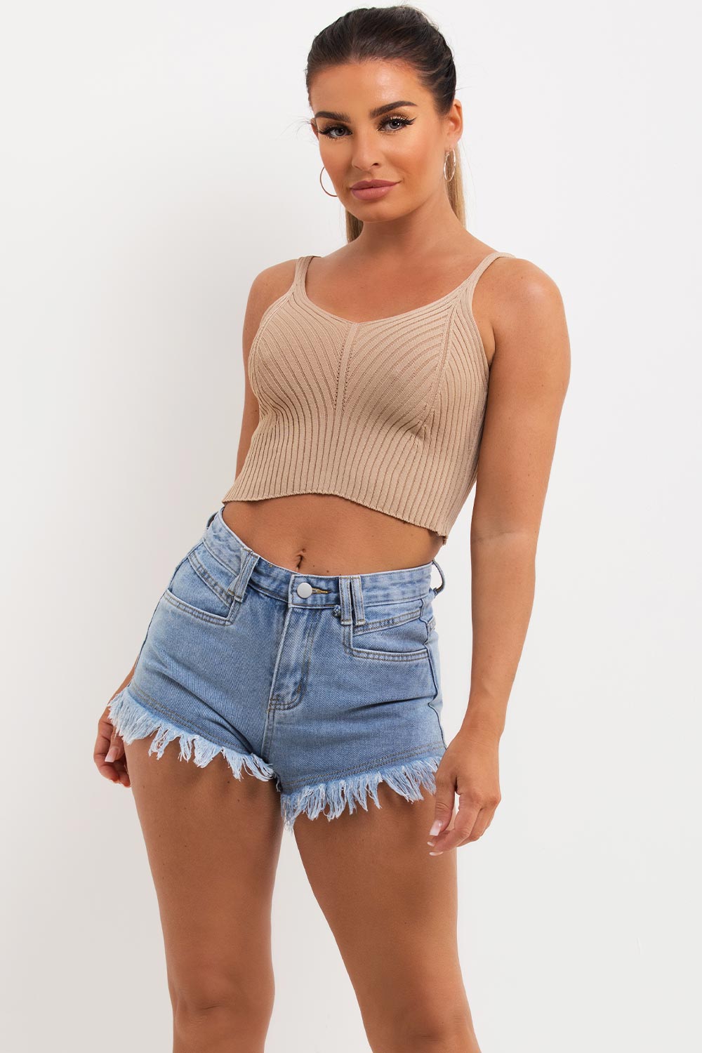 knitted crop top stone