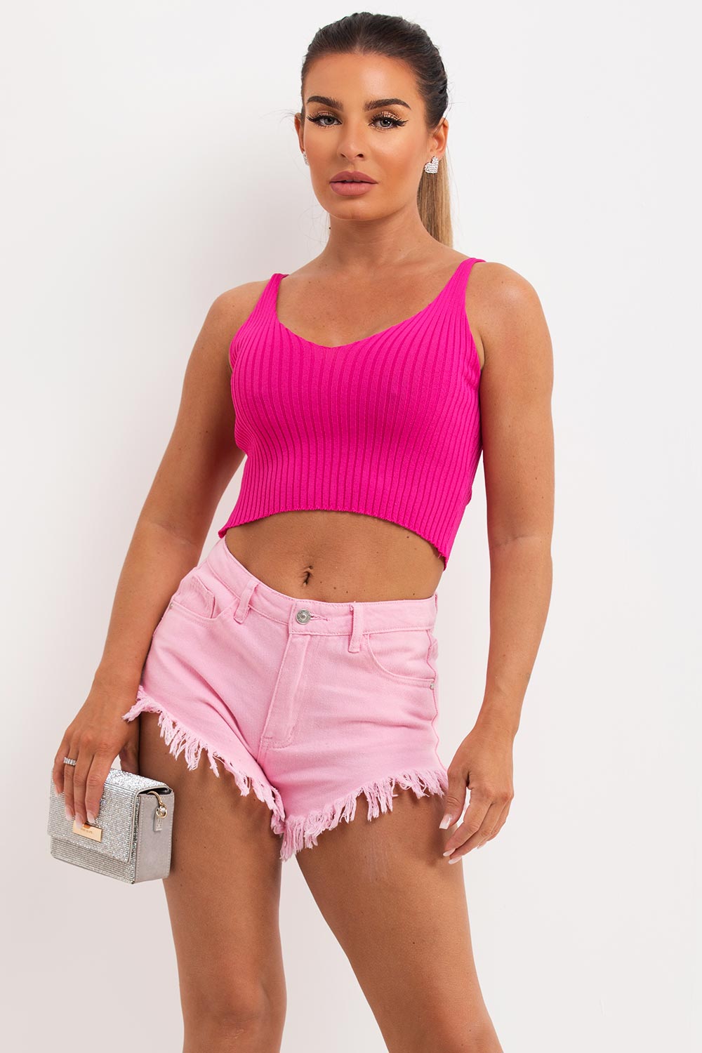 knitted crop top pink