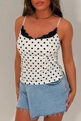 lace trim polka dot top going out top styledup whitefox