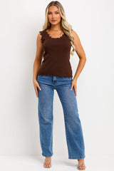 womens knitted vest top with scalloped neck