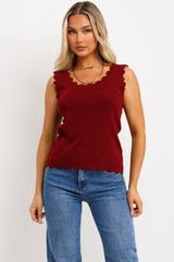 womens knitted vest top with scalloped neck