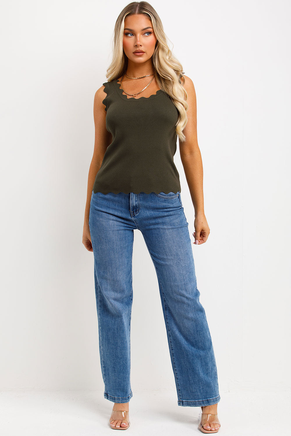 womens scalloped neck knitted top 