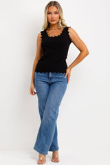 womens knitted top with scalloped neck