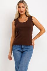 womens knitted top with scalloped neck