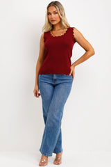 womens knitted top with scalloped neck