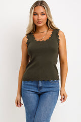 knitted vest top for womens with scalloped neck 