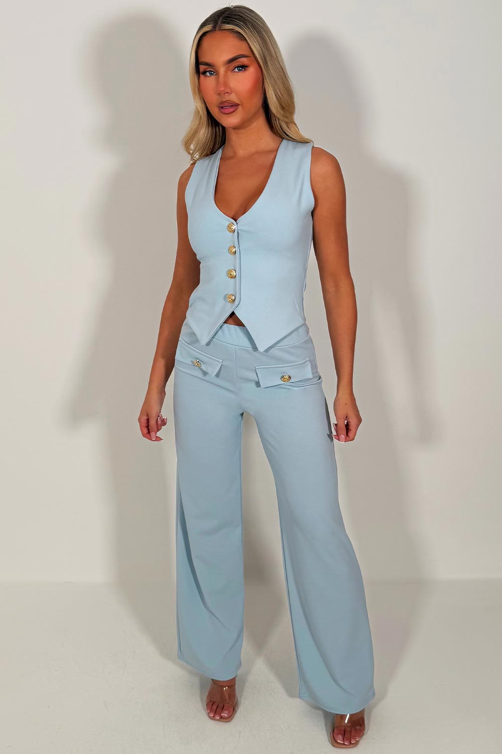 zara womens gold button waistcoat and trousers two piece co ord set going out occasion outfit for womens styledup uk