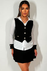 pleated skort shirt and waistcoat three piece outfit set womens christmas party outfit set