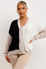 womens cardigan knitted two tone