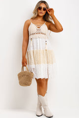 white frilly crochet dress