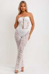womens white lace jumpsuit with corset detail festival going out outfit