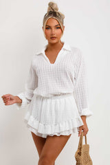 womesn white top and shorts two piece set summer holiday casual outfit