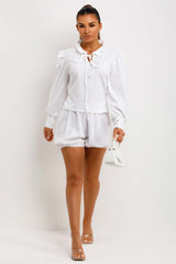 frilly blouse and shorts two piece set going out outfit