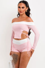 contrast fold over detail bandeau top and shorts two piece set going out weekend festival outfit