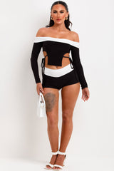 contrast fold over detail bandeau top and shorts two piece set going out weekend festival outfit