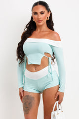 contrast fold over detail bandeau top and shorts two piece set going out weekend festival outfit