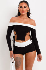 contrast bandeau top and shorts two piece set with fold over detail festival outfit