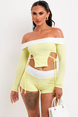 contrast fold over detail bandeau top and shorts two piece set going out weekend festival outfit