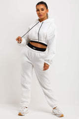 womens white crop hoodie and joggers co ord set