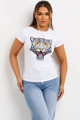 womens t shirt with diamante tiger detail styledup